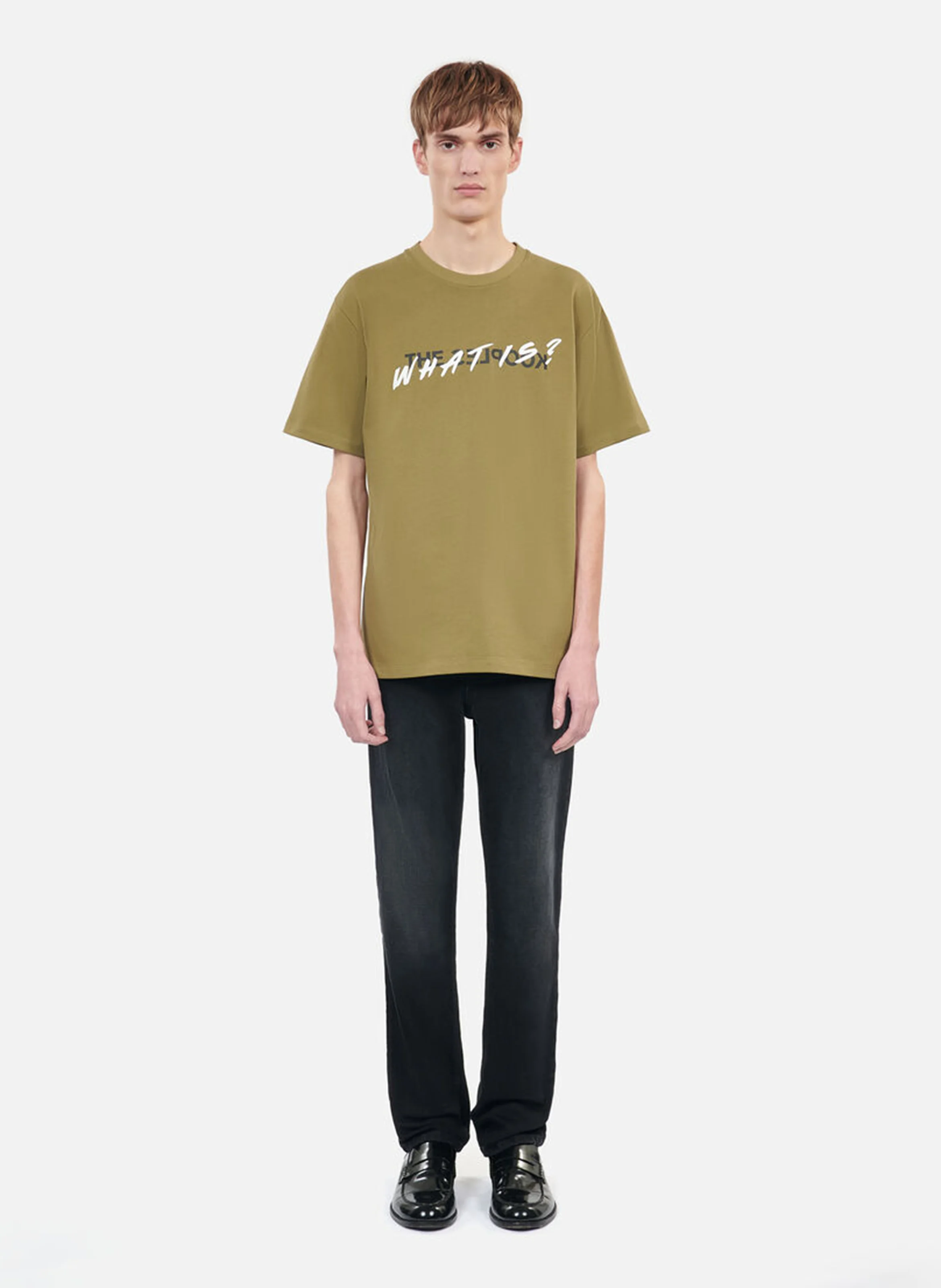Tee-shirt col rond droit en coton sérigraphié | Vert
