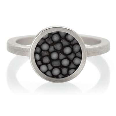 Fingerring Silber-Rochenleder schmal, Schwarz, 54 (17,2 mm)