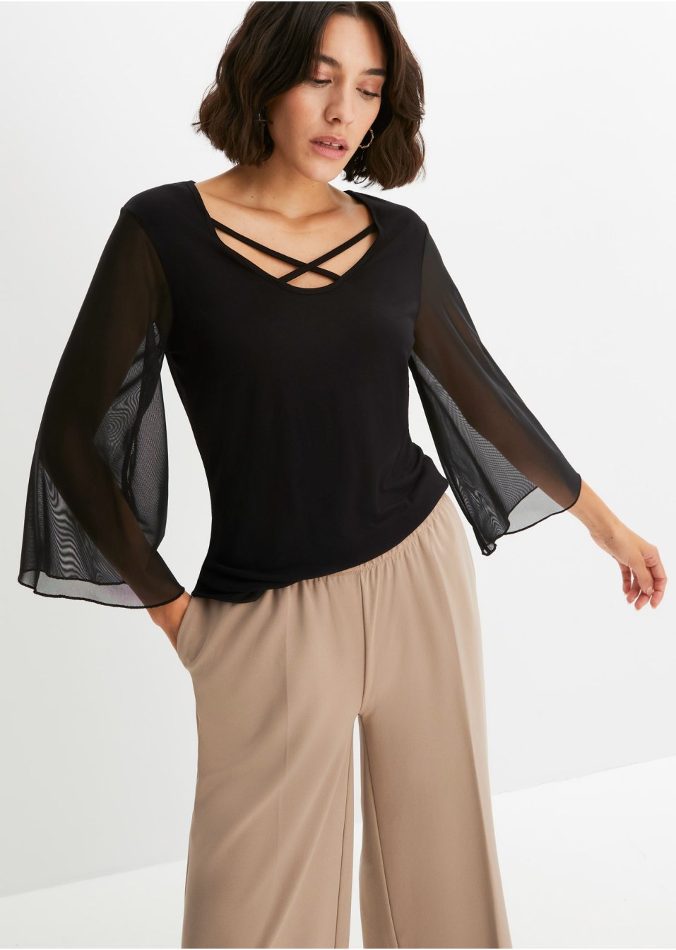 T-shirt avec manches en mesh en viscose