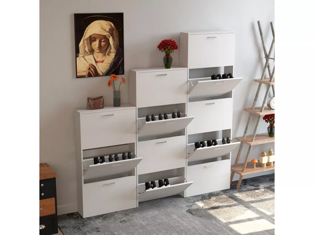 Étagère en bois VCM Kipper Étagère à chaussures Armoire à chaussures Basculement 5 Sulos XL (Blanc)