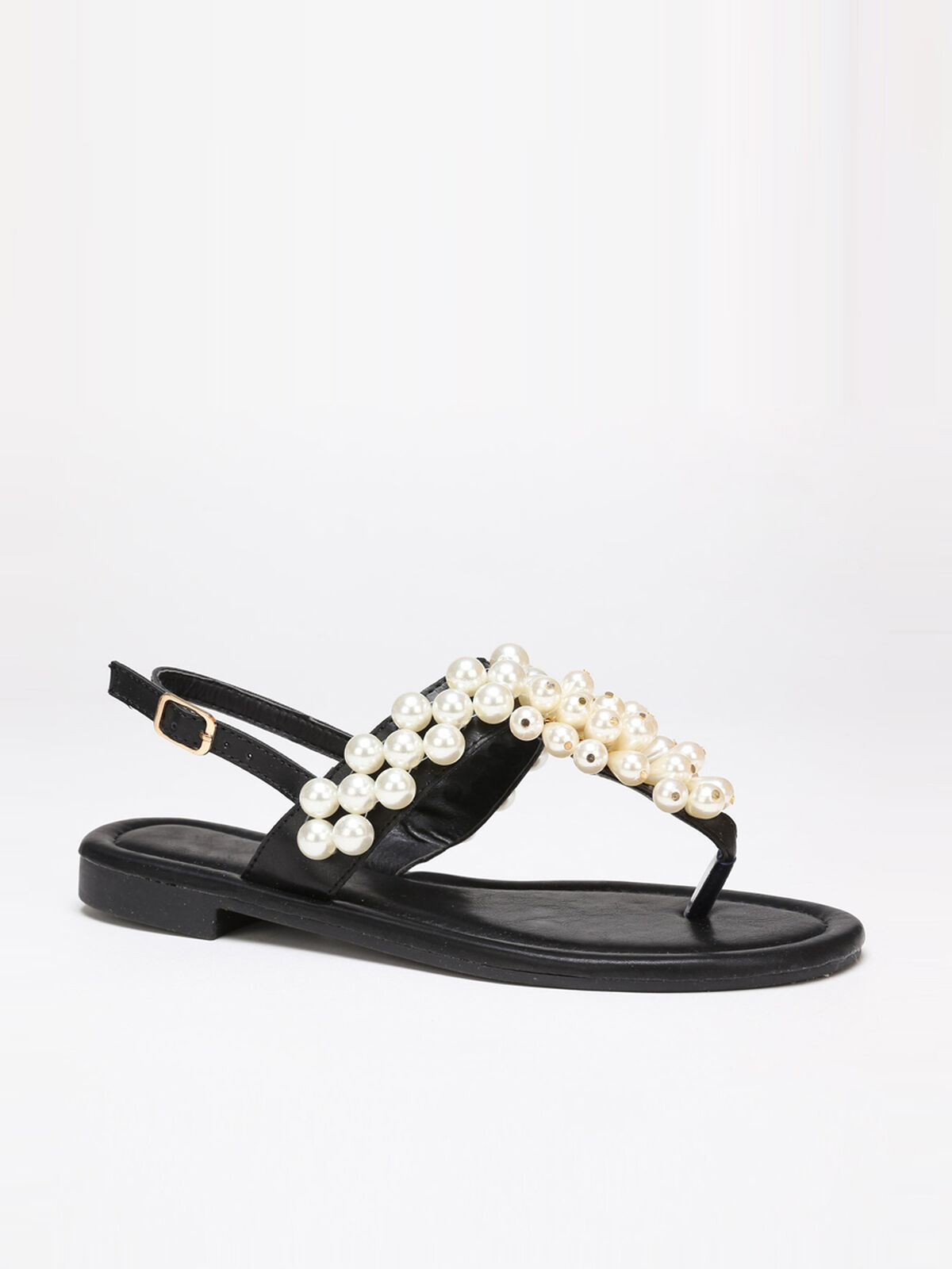 Nu-pieds à perles nacrées- Noir