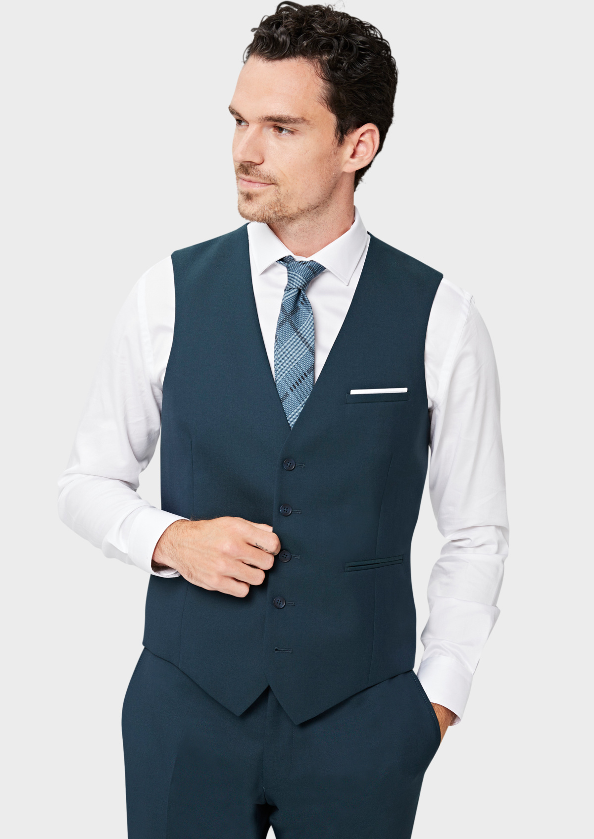Gilet de costume en laine unie bleu prusse