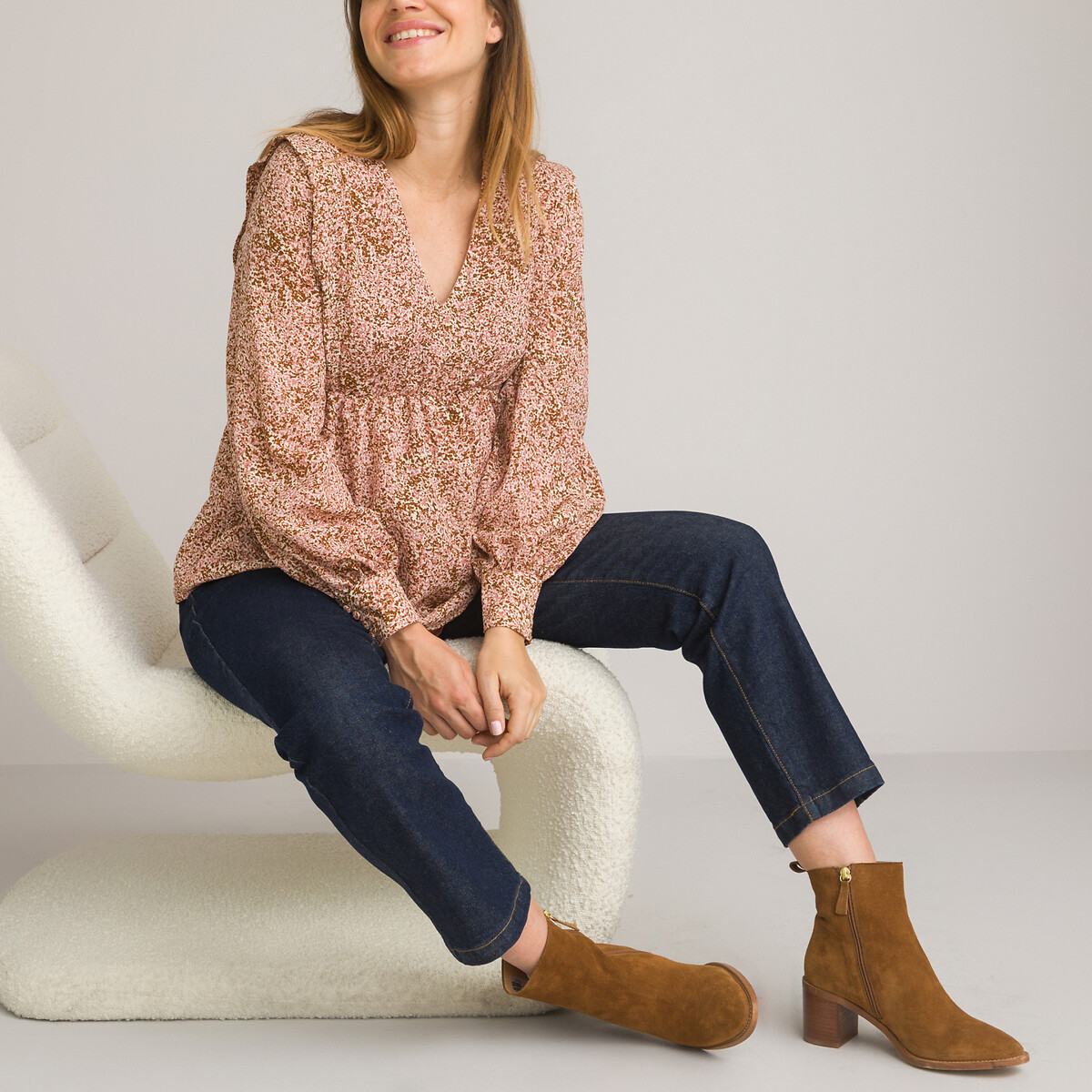 COLEÇÕES LA REDOUTE<br>Blusa de maternidade, decote em V, estampa floral