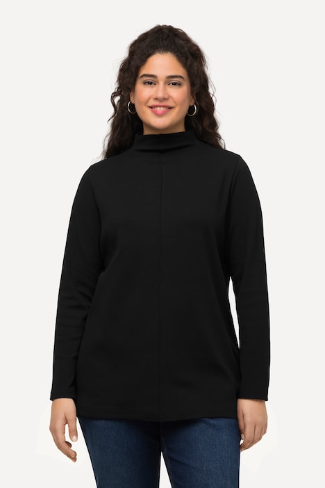 Shirt, Feinripp, Slim, Stehkragen, Ziernaht, Langarm