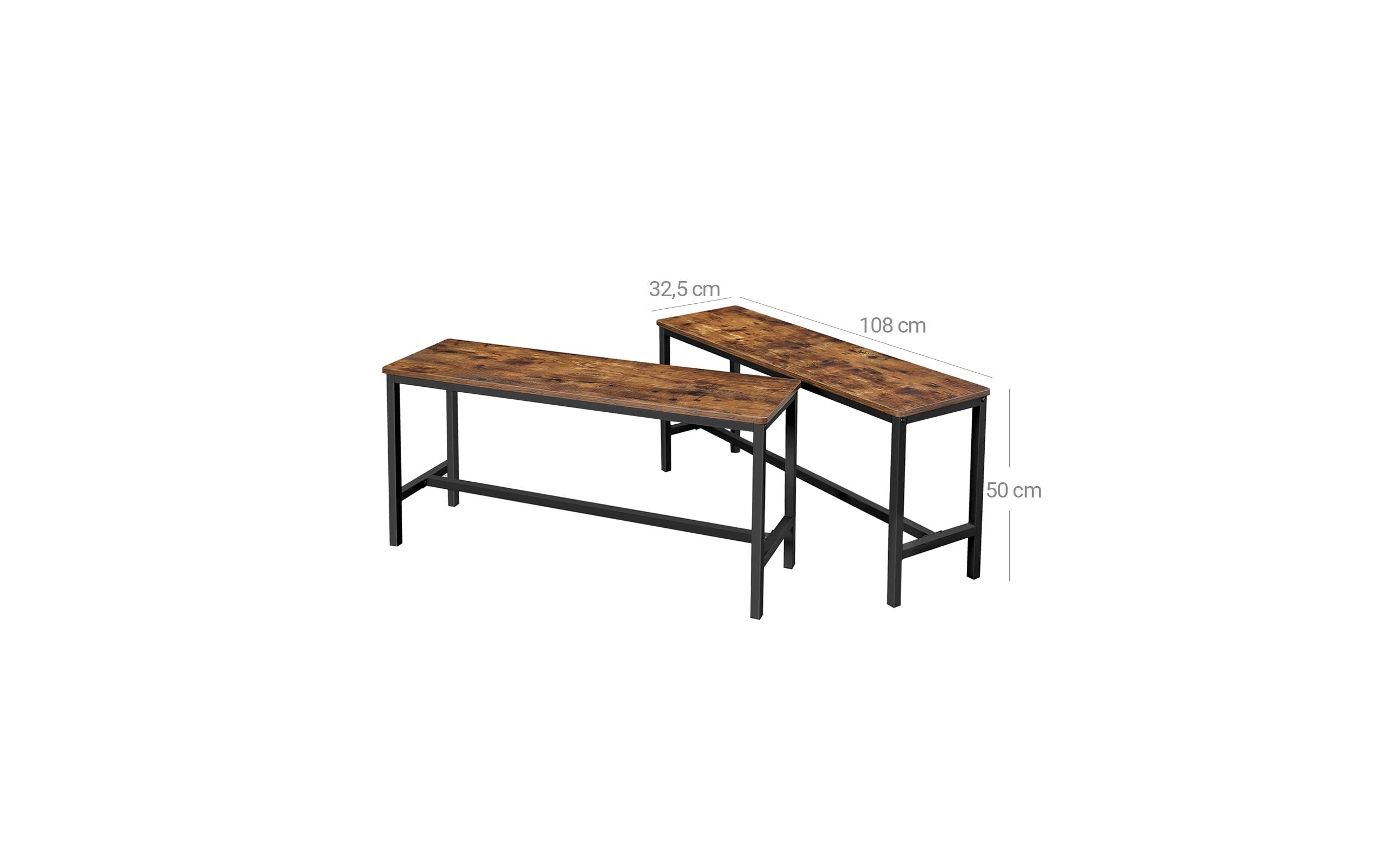 Sitzbank 108 x 50 cm, Vintagebraun-Schwarz, 2er Set<br>Sitzbänke im Industrielook