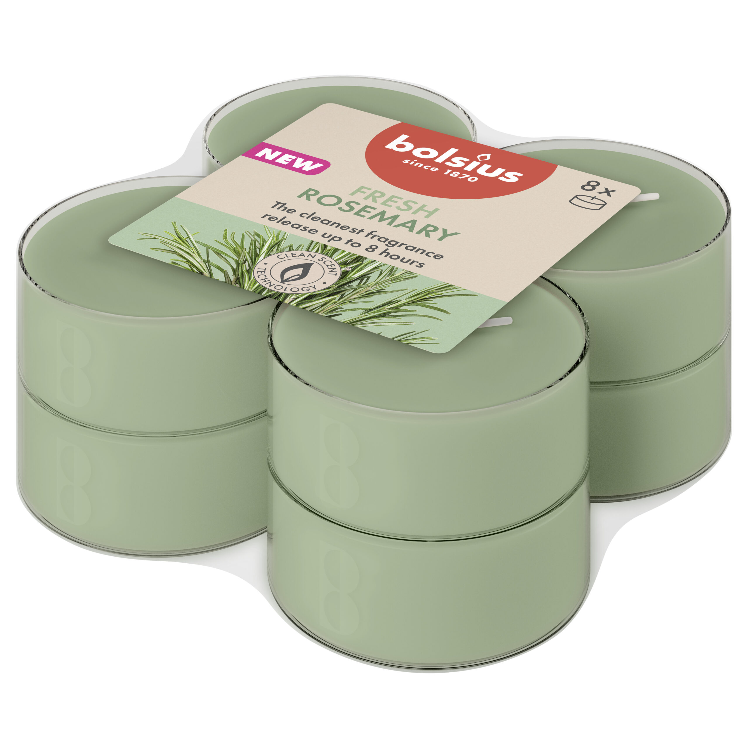 Bolsius Maxilichten clear cup 8u True Scents Rosemary (8 stuks)