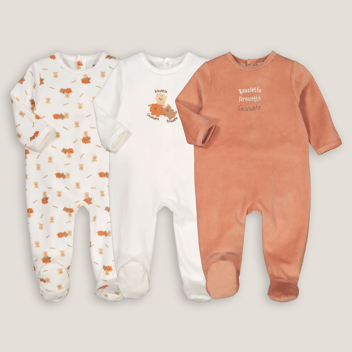 COLEÇÃO LA REDOUTE<br>Conjunto de 3 pijamas de veludo