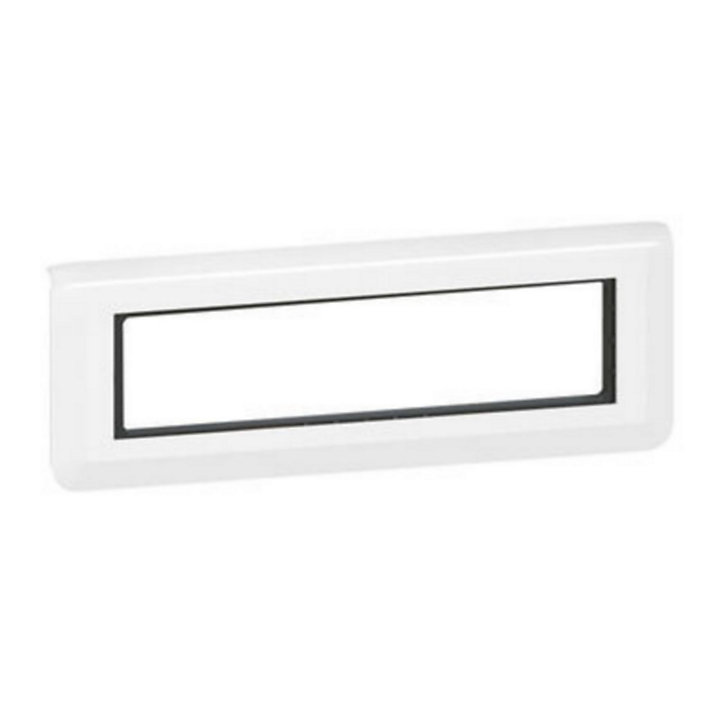 Plaque de finition + support Legrand Mosaïc 8 postes blanc, horizontal