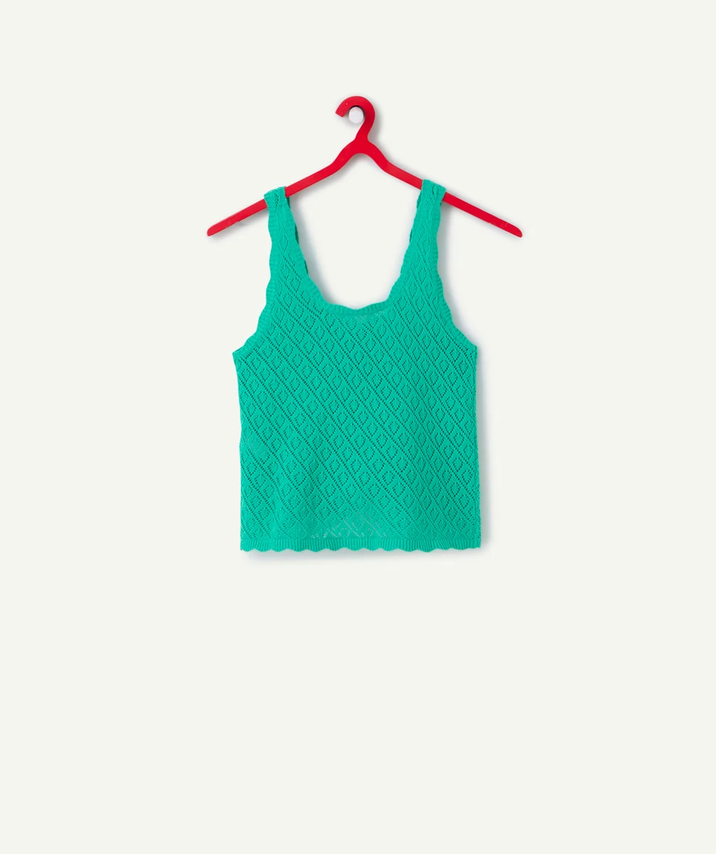 débardeur fille en coton bio et en crochet vert