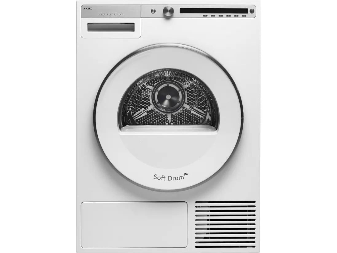 Asko Logic T409HS.W, Fritstående, Front-læsning, Varmepumpe, Hvid, Knapper, Dreje, 117 L