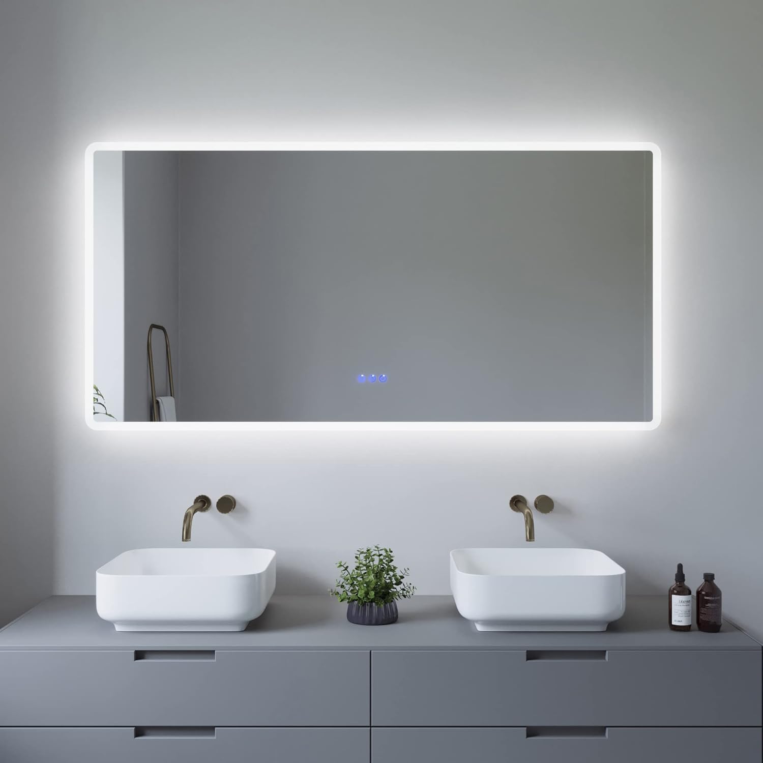 Spiegel Groß Bad mit Beleuchtung Dekorative Wandspiegel mit Rahmen Modern Silber Led Badspiegel Beleuchtet mit Licht Badezimmerspiegel 140x70 cm 3 Lichtfarben Bad Spiegel Beschlagfrei