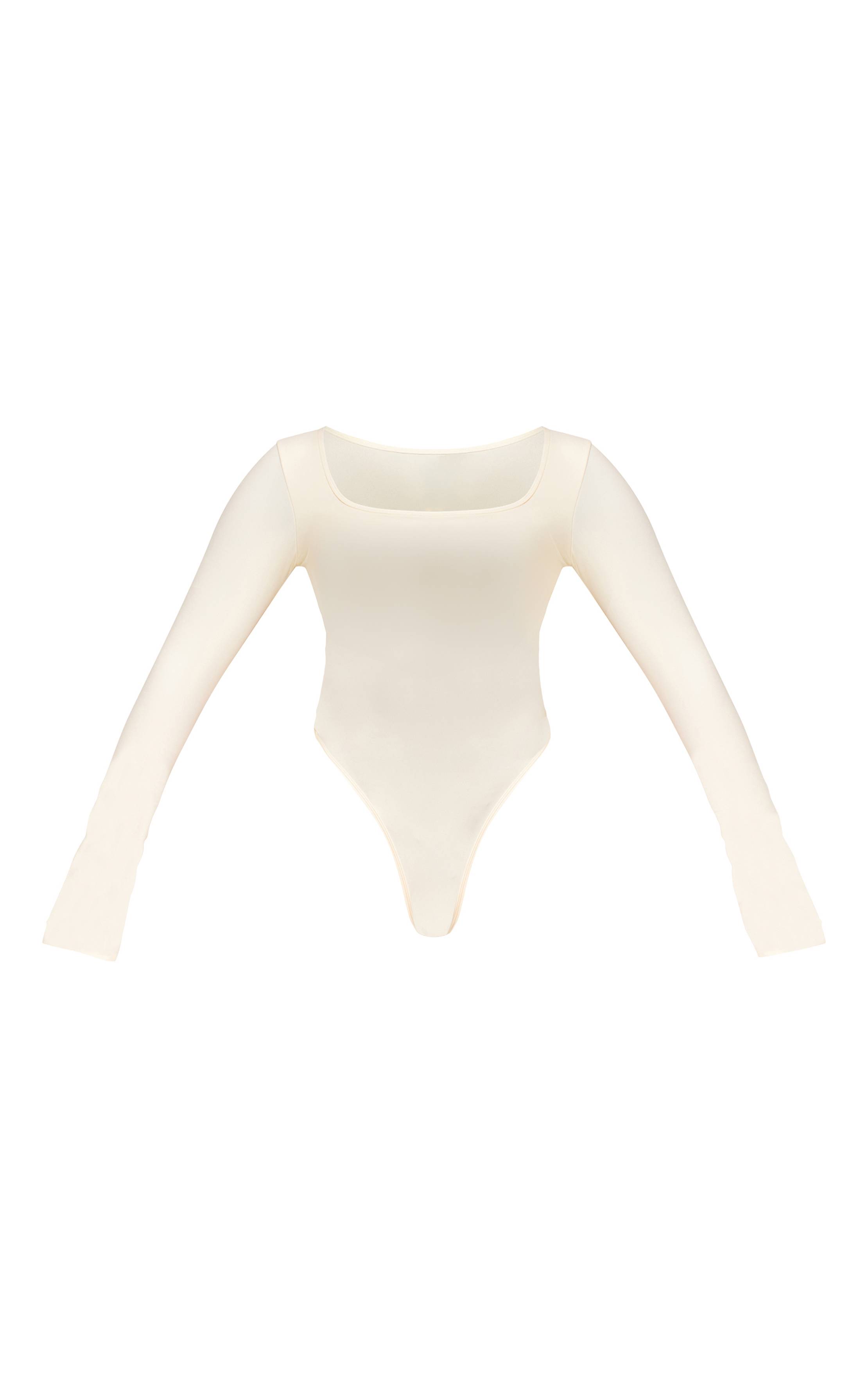 Pale Yellow Body Moulant À Manches Longues Et Encolure Carrée Avec Soutien-gorge Intégré Shape