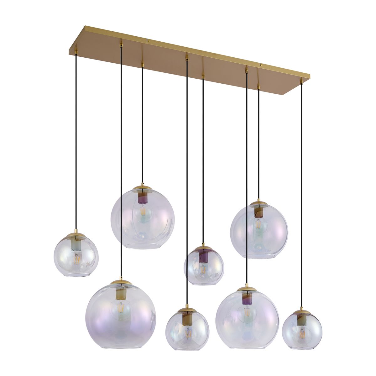 Art Deco hanglamp goud met regenboog glas 8-lichts - Sandra