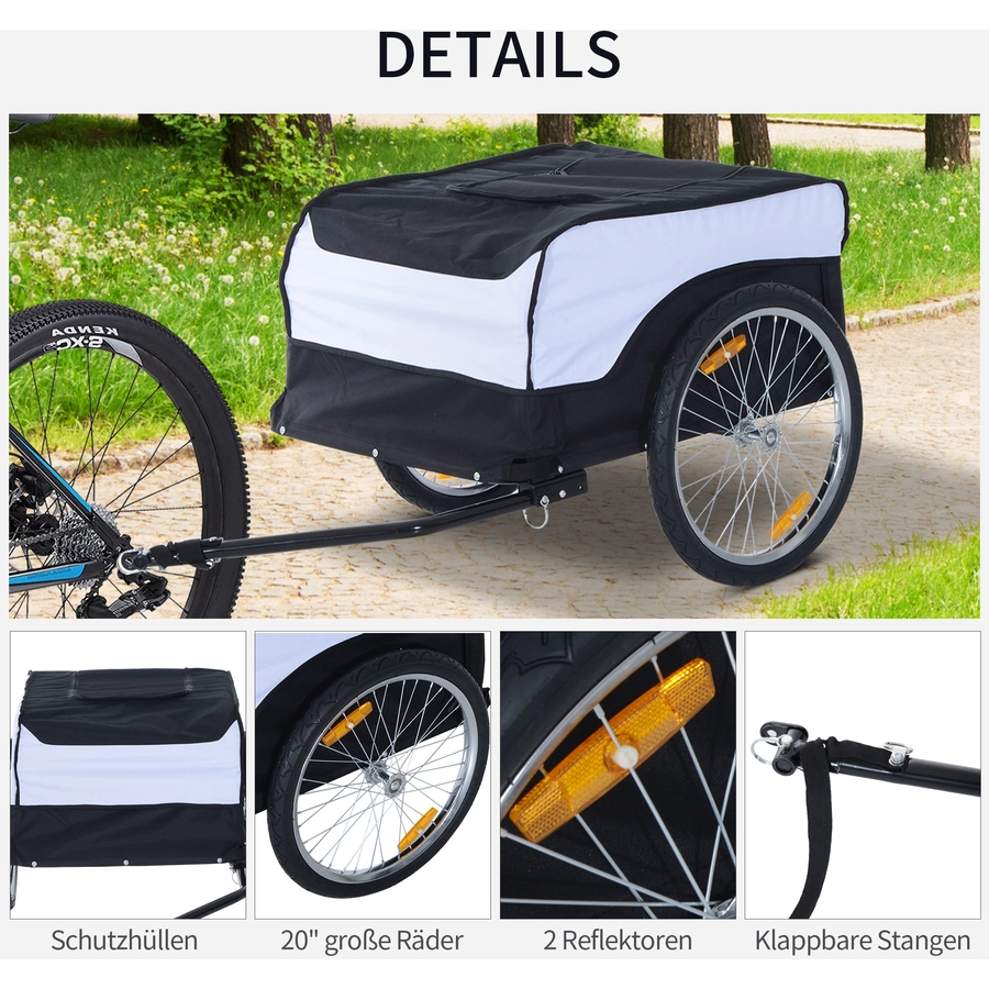 HOMCOM Transportanhänger fürs Fahrrad weiß, schwarz