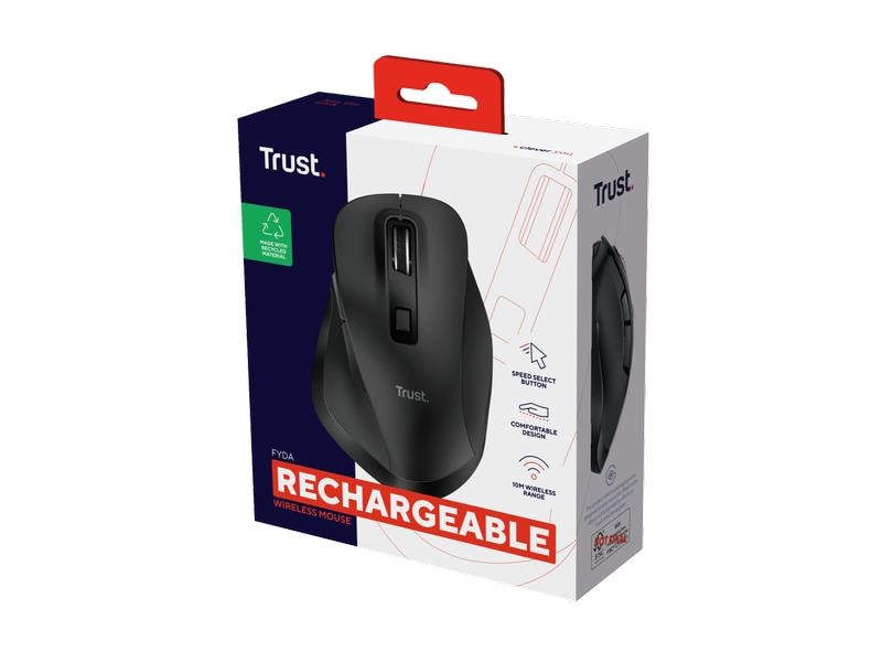 Trust Ergonomische Maus Fyda Rechargeable Schwarz Wiederaufladbare Funkmaus mit geschwungenem Design