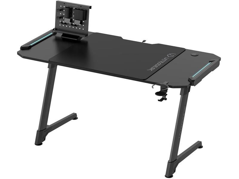 Ultradesk Gaming Tisch Space XXL V2 Schwarz Gaming-Tisch mit RGB-LED Beleuchtung für bis zu drei Monitoren