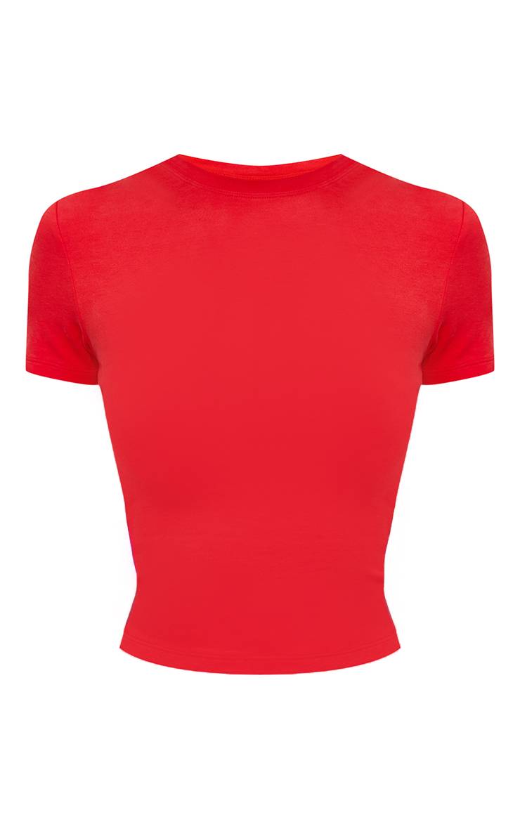 Rouge Haut Ajusté À Manches Courtes En Coton Doux