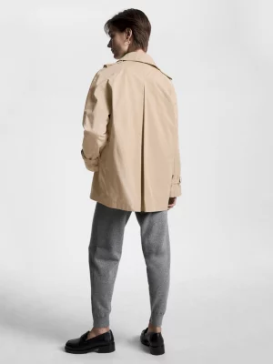 Trench coat curto de abotoamento duplo