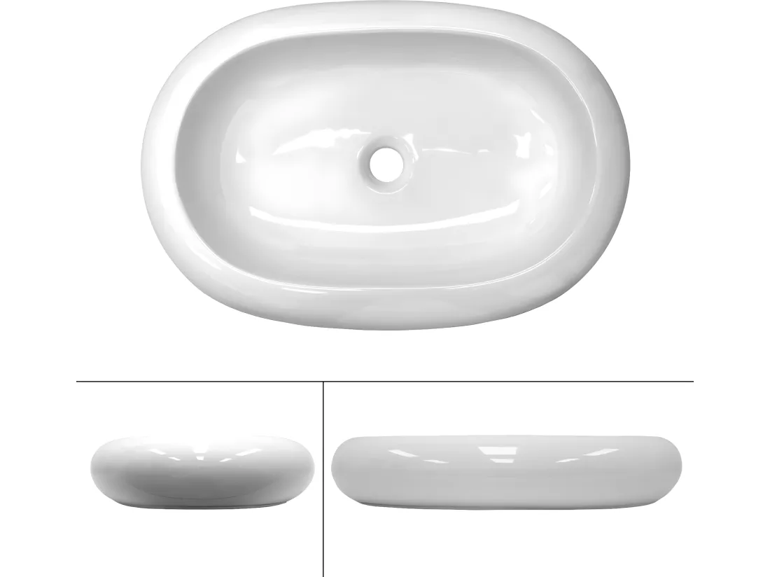 Lavabo en céramique blanc avec garniture de vidage 630x420 mm ECD Germany