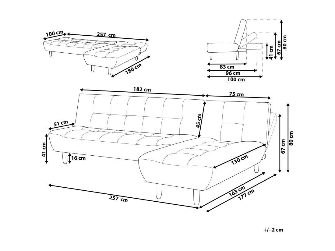 Canapé angle à droite convertible en tissu rouge 4 places ALSTEN