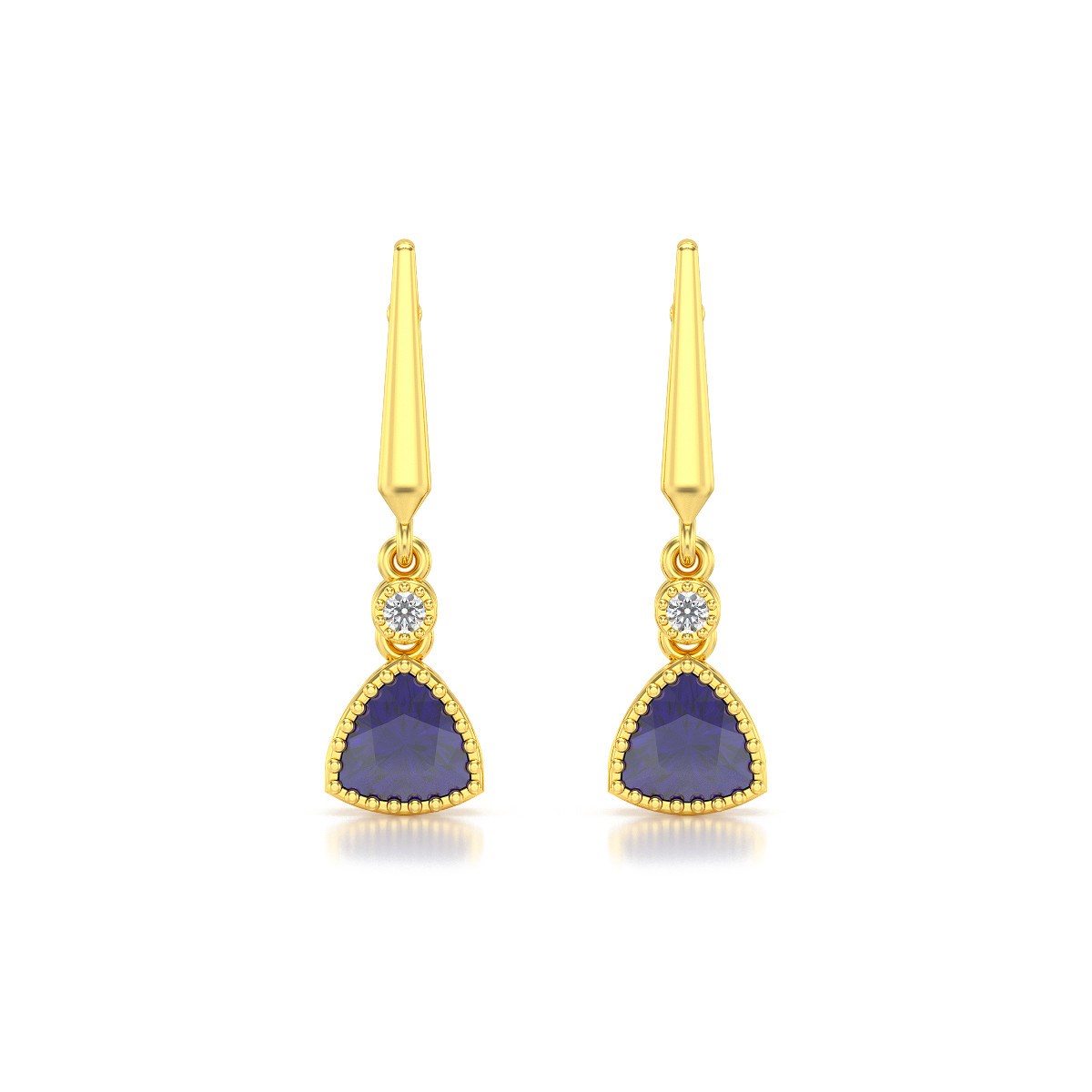 Boucles d'oreilles ADEN Or Jaune Iolite et Diamant 2.398grs