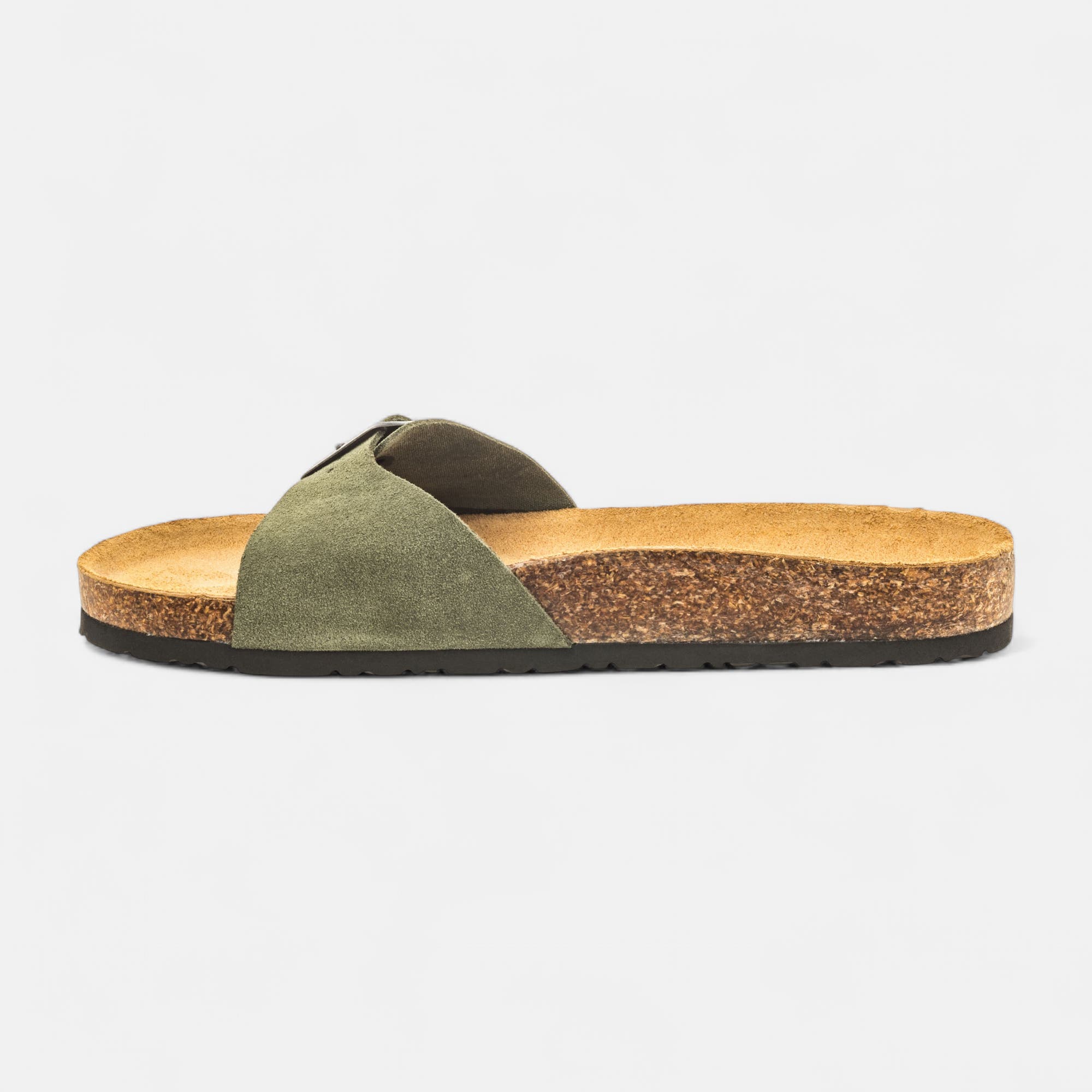 Mules semelle liège Homme en cuir kaki