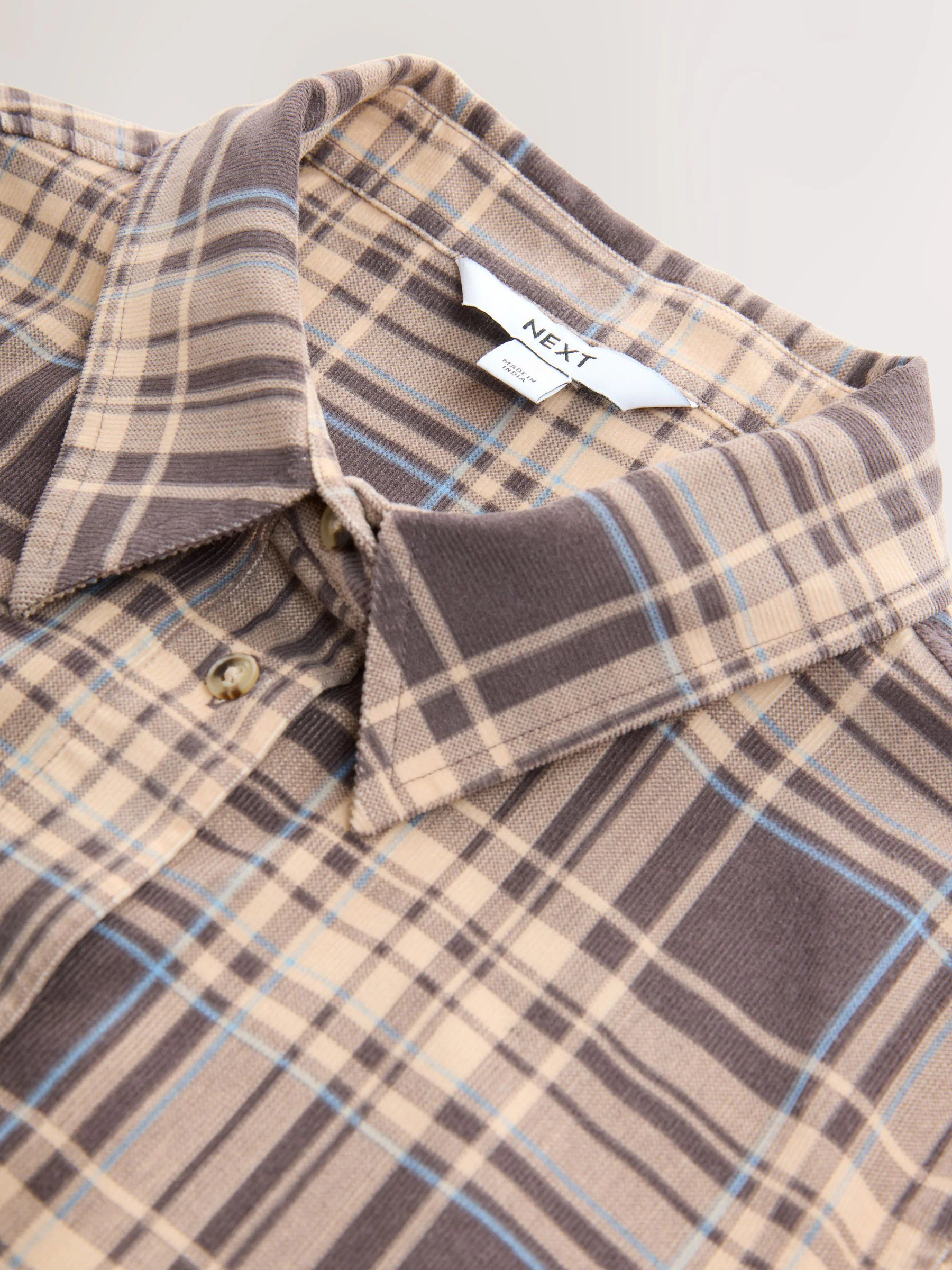 Bruin/Crème Ruit - Corduroy overhemd met lange mouwen
