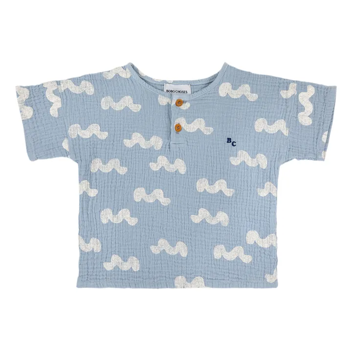 Bobo Choses T-shirt Coton Bio Boutonné Vagues | Bleu ciel