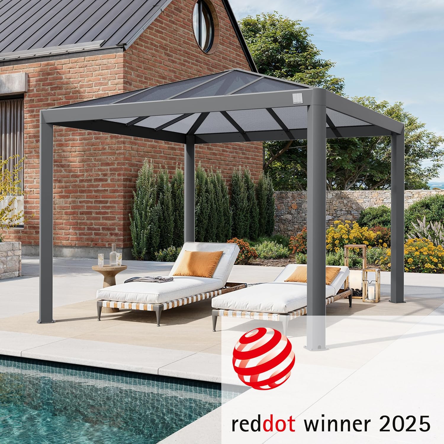 PRIMEYARD Gartenpavillon 3x3 m mit Polycarbonatdach - Hardtop Pavillon ohne Seitenteile