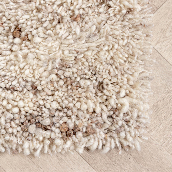 Hoogpolig Wollen vloerkleed - Royal Creme / Taupe Gemeleerd