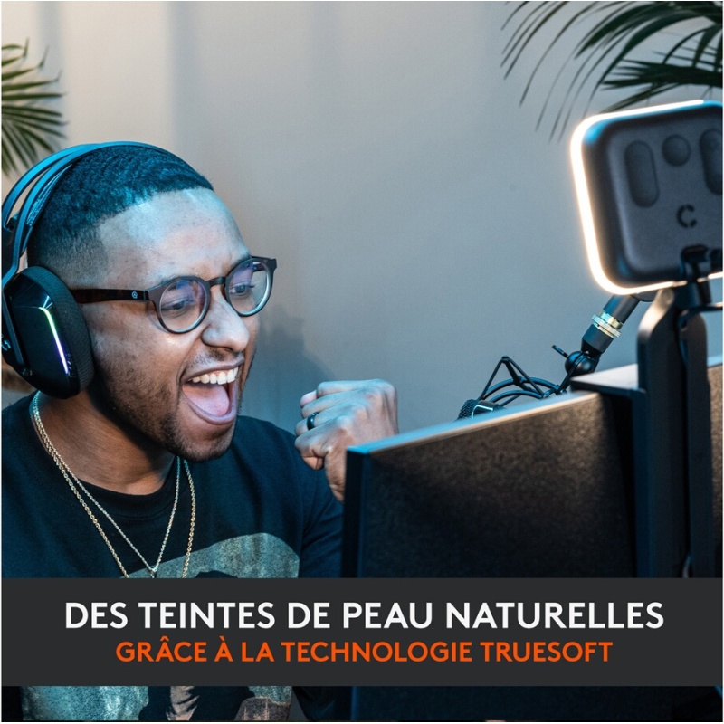 Casque PC Logitech Litra Glow Premium Lumiere LED Streaming - Lumiere ordinateur pour videoconferences pour PC/Mac - Graphite