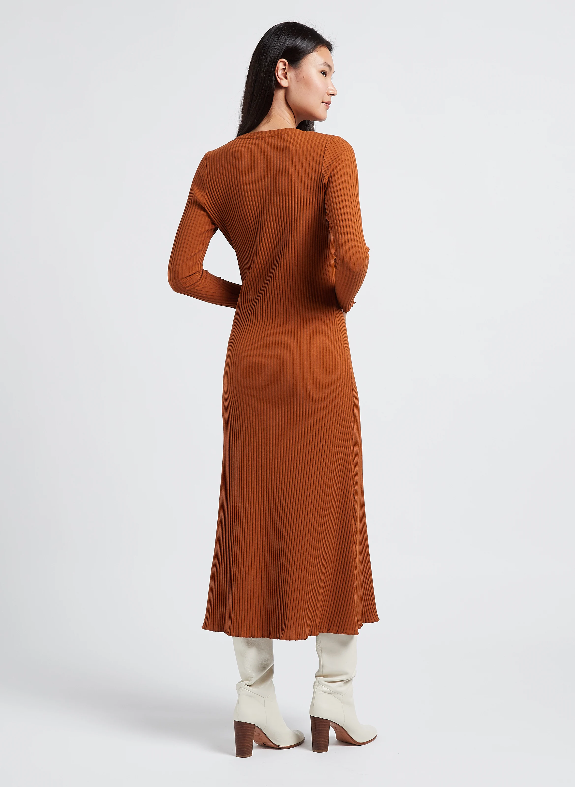 EVANS - Robe ajustée col rond en coton | Marron
