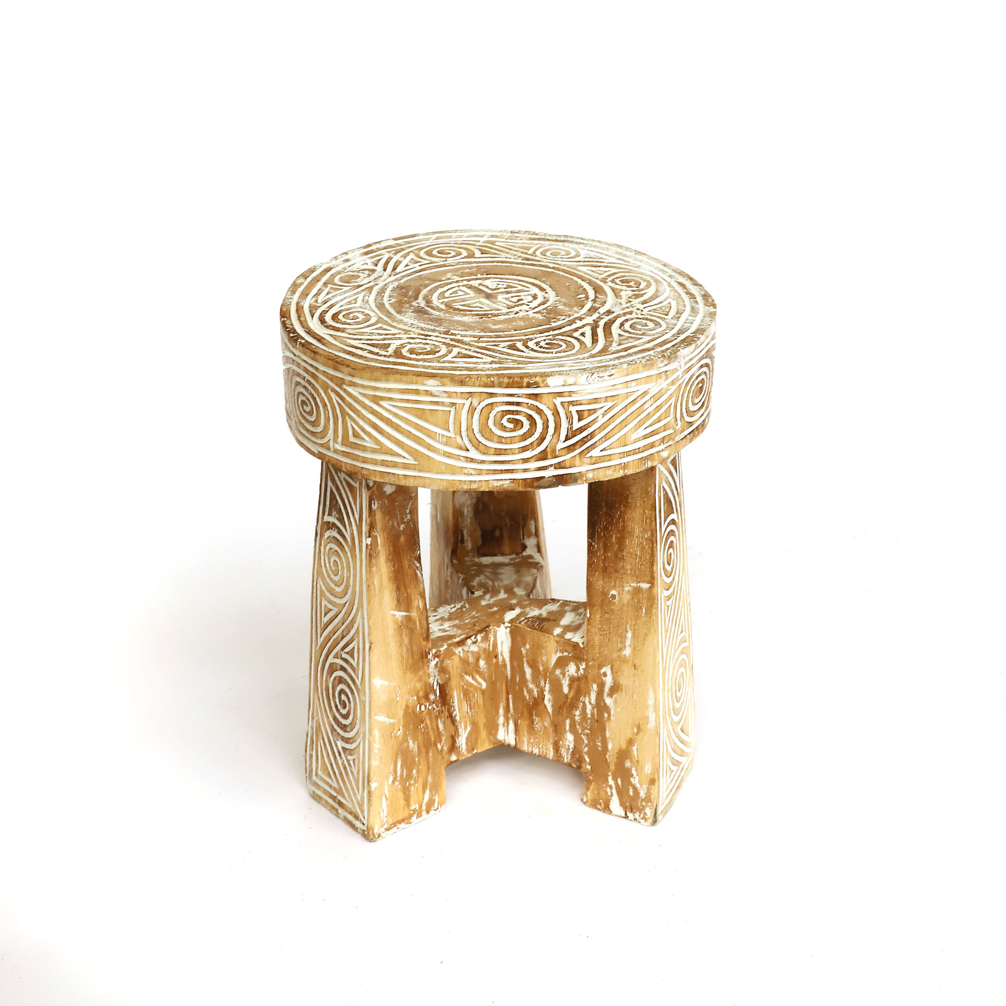 Hocker 'Toraja', natur, weiß, H 34 cm, Ø 28 cm von fischer's lagerhaus