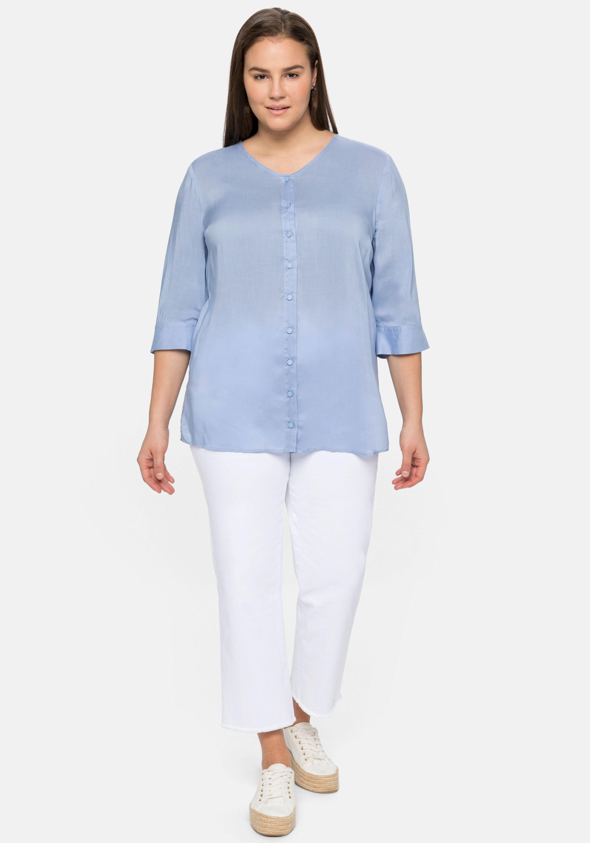 High-Waist-Jeans in Ankle-Länge, mit offenem Saum