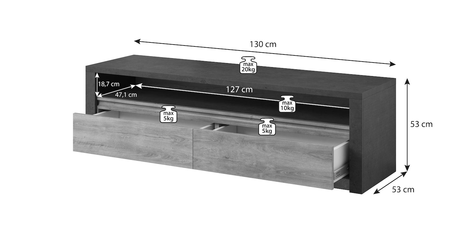 Meubella - TV-Meubel Monaco - Eiken - Grijs - 130 cm