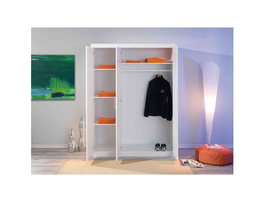 TERRE DE NUIT - Armoire 3 portes en bois massif blanc laqué - ar12023