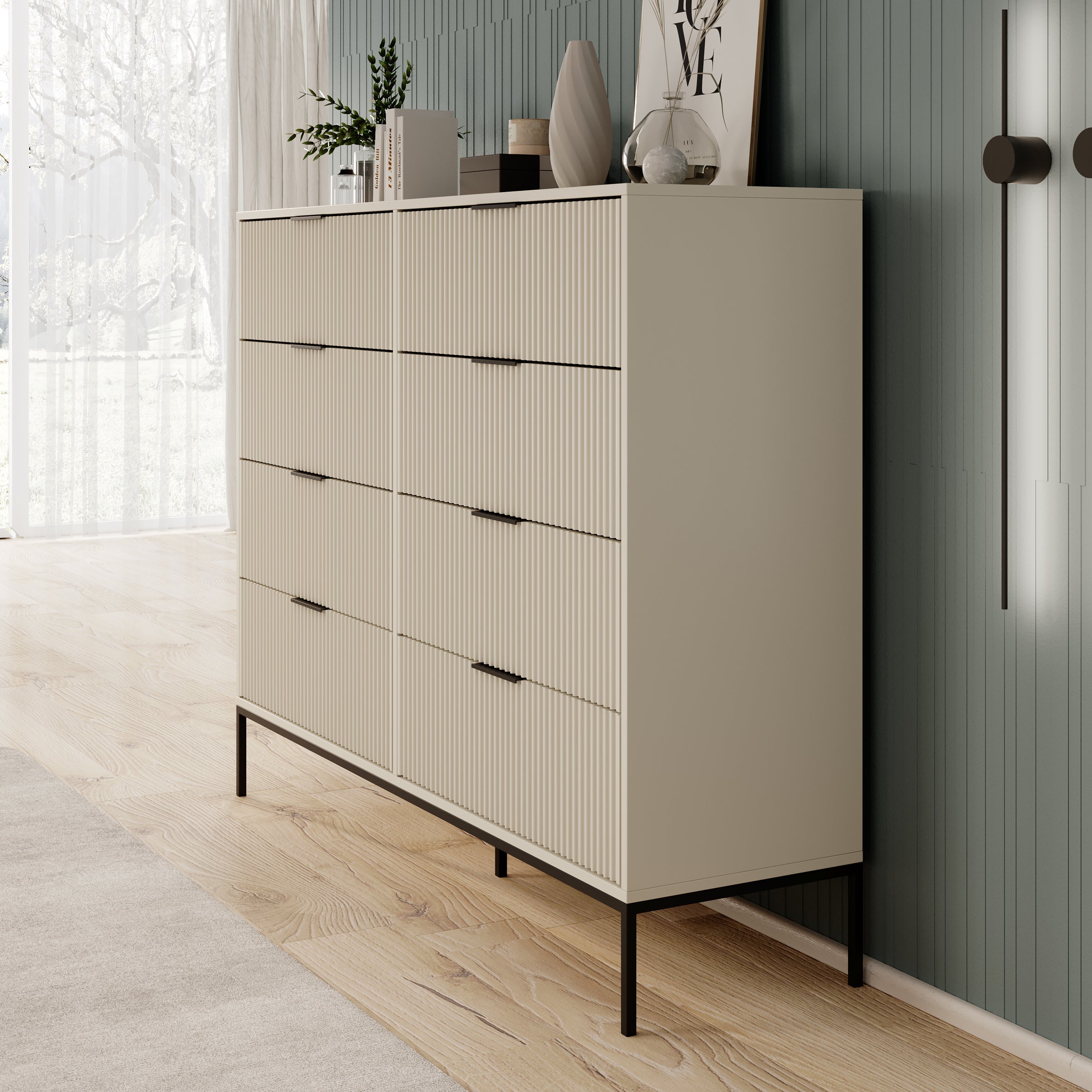 Delaware - Ladekast 8 lades - Beige - 150x40x116 cm