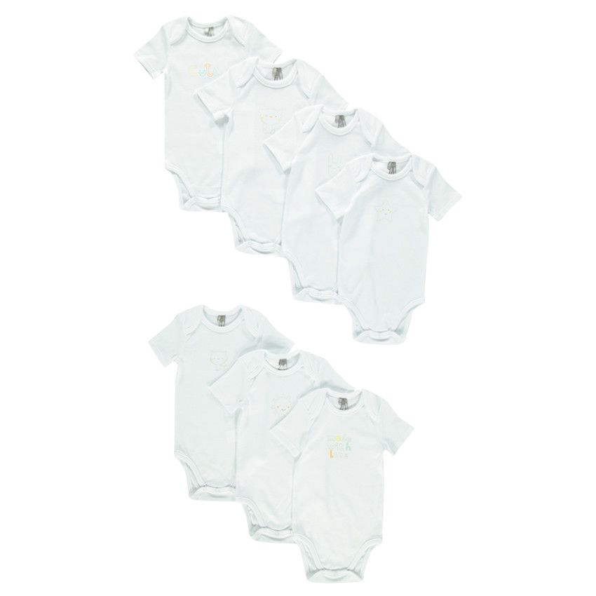 Lot de 7 bodies fantaisie avec ouverture adaptée à l'âge - Bleu