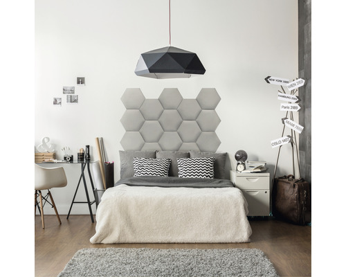 Riviera Hexagon wandkussen, grijs fluweellook, 29 x 34 cm