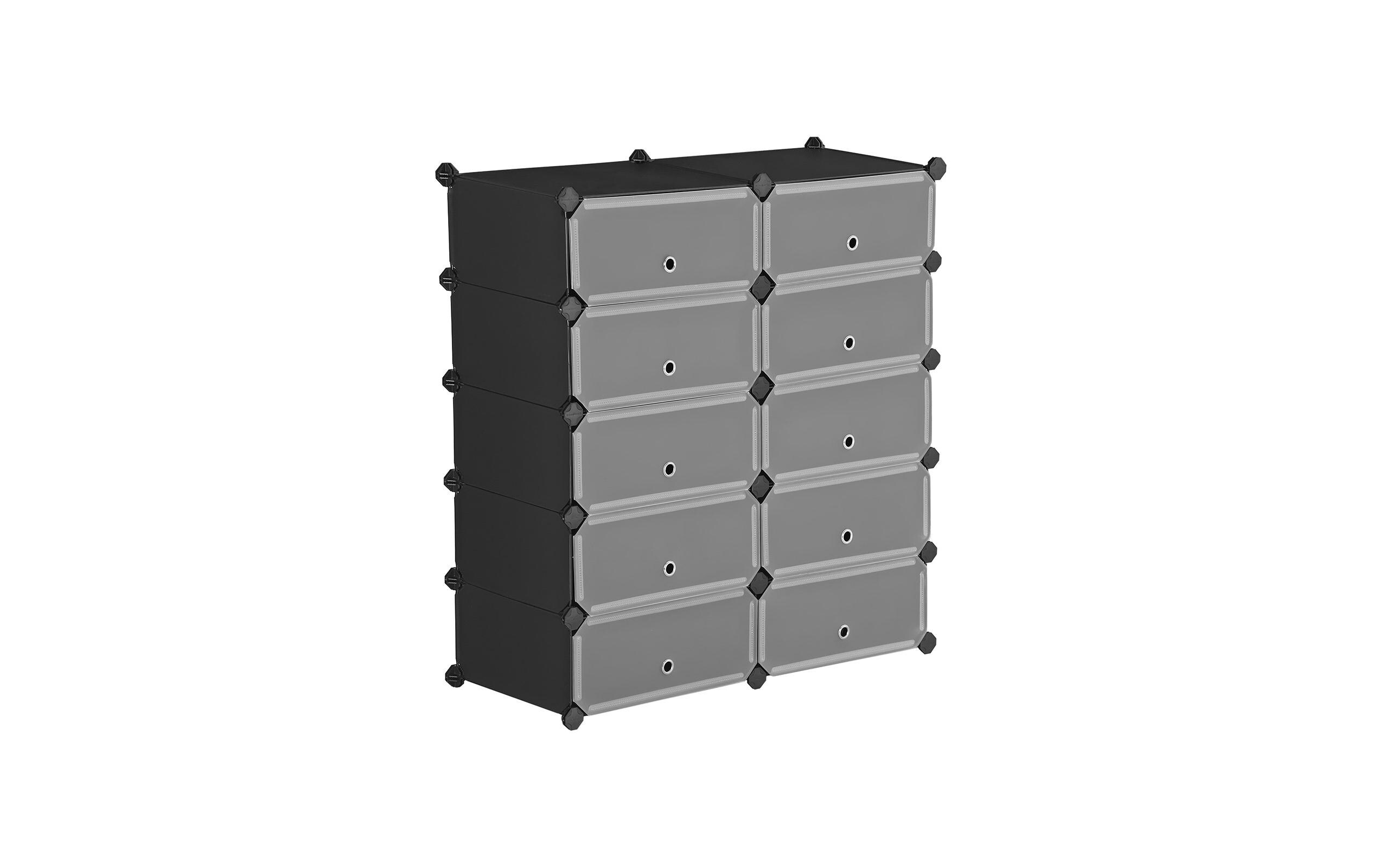 Schuhschrank stapelbar 43 x 31 x 173 cm, Schwarz, 10er SetHohes Schuhregal