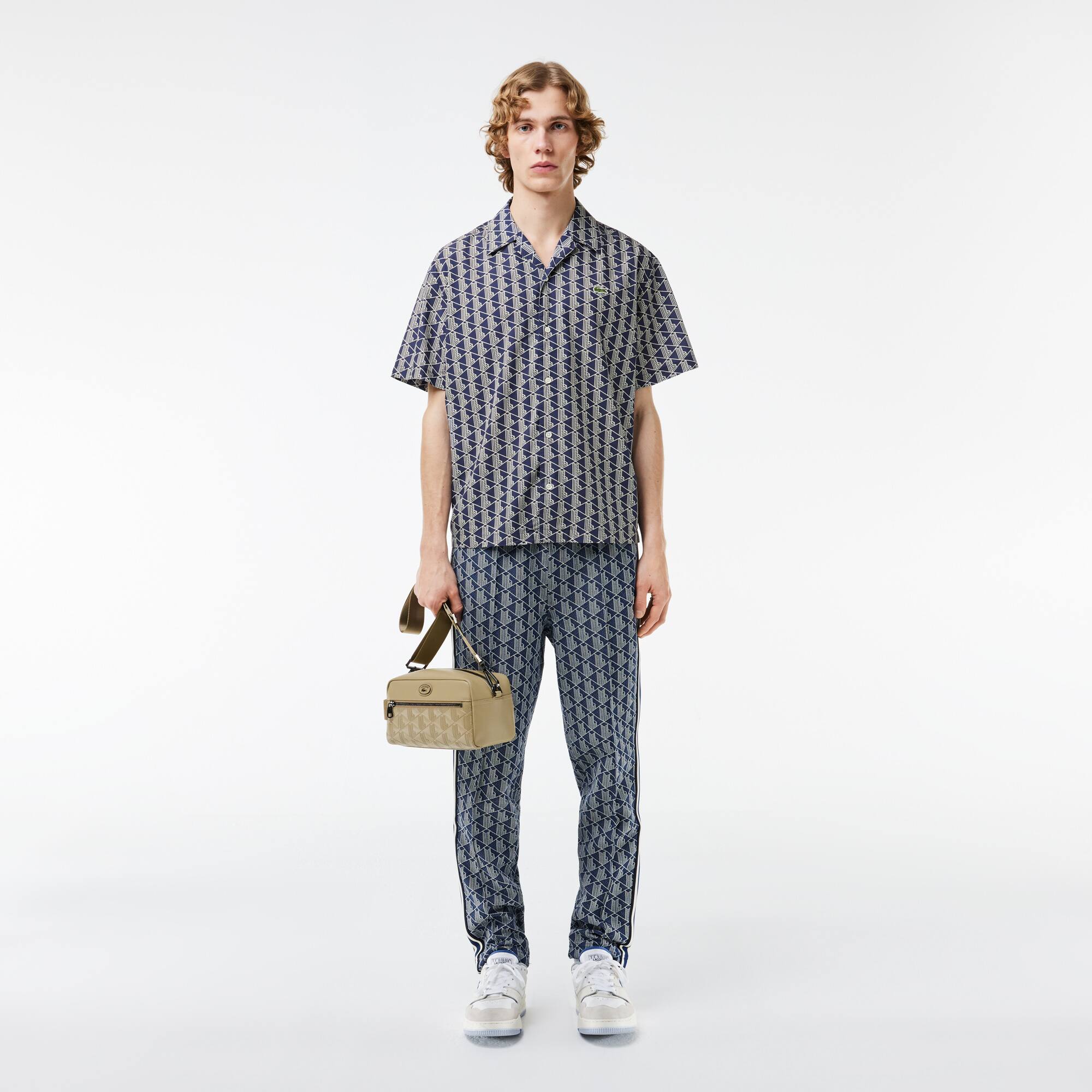 Chemise manches courtes imprimé monogramme Manches Courtes - Bleu - Lacoste - Homme
