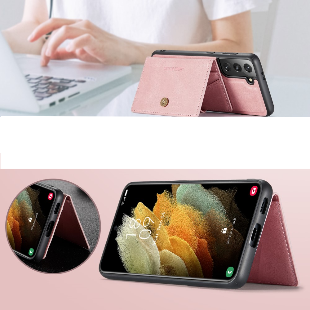 2in1 Samsung Galaxy S21 FE 5G Leder Hülle Wallet   Magnetisches Kreditkartenfach - Rosa