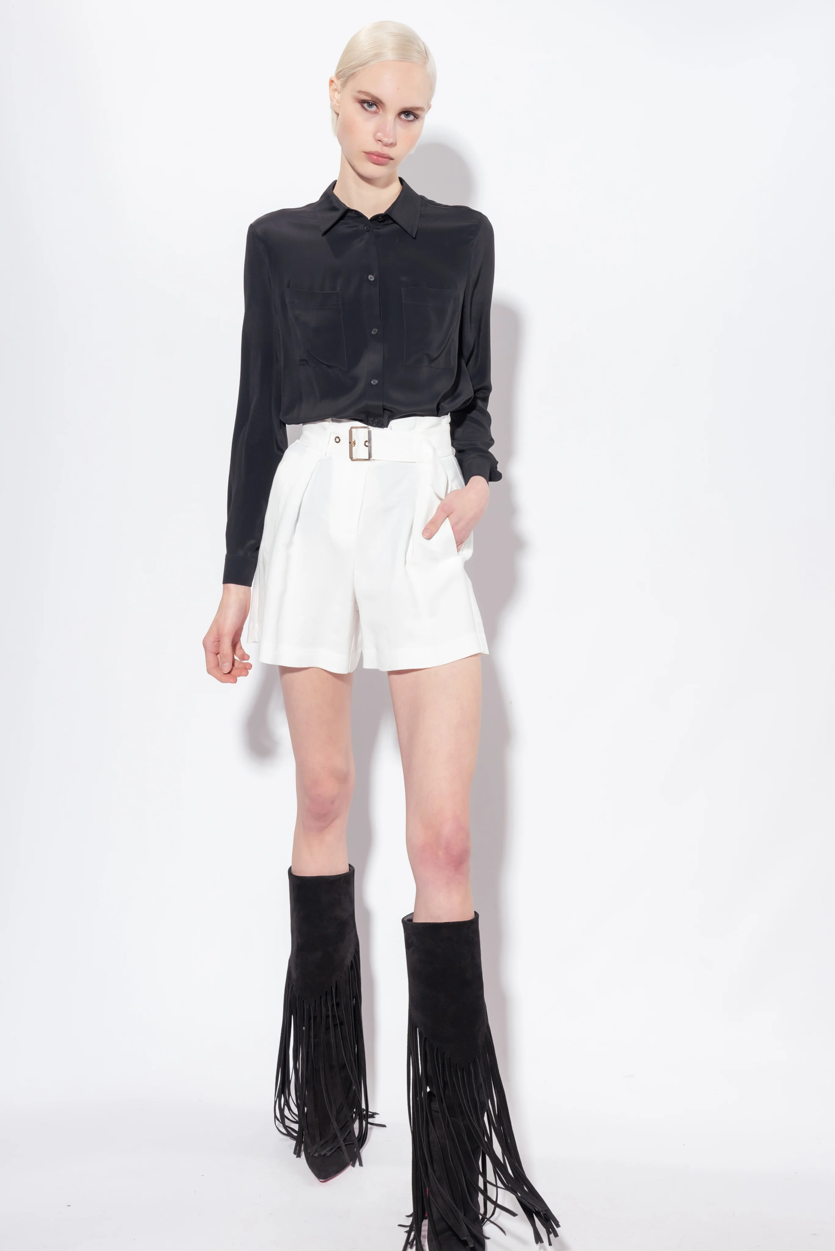 Chemise mélangée à poches poitrine | Noir