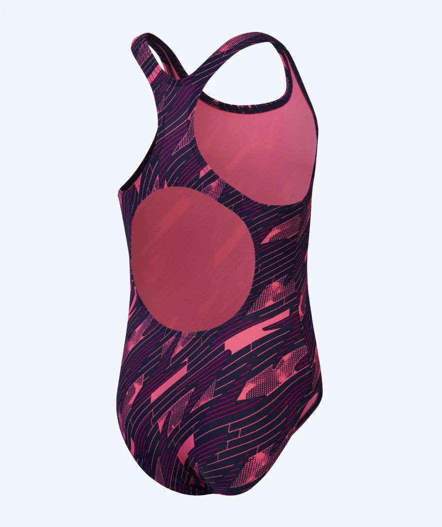 Speedo badedragt til piger - Hyperboom Allover Medalist - Mørkeblå/pink