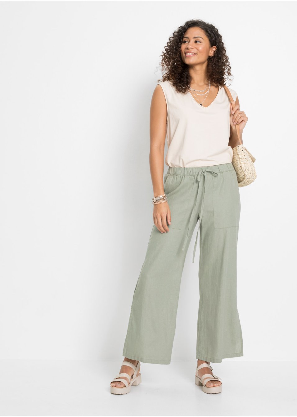 Pantalon large en lin