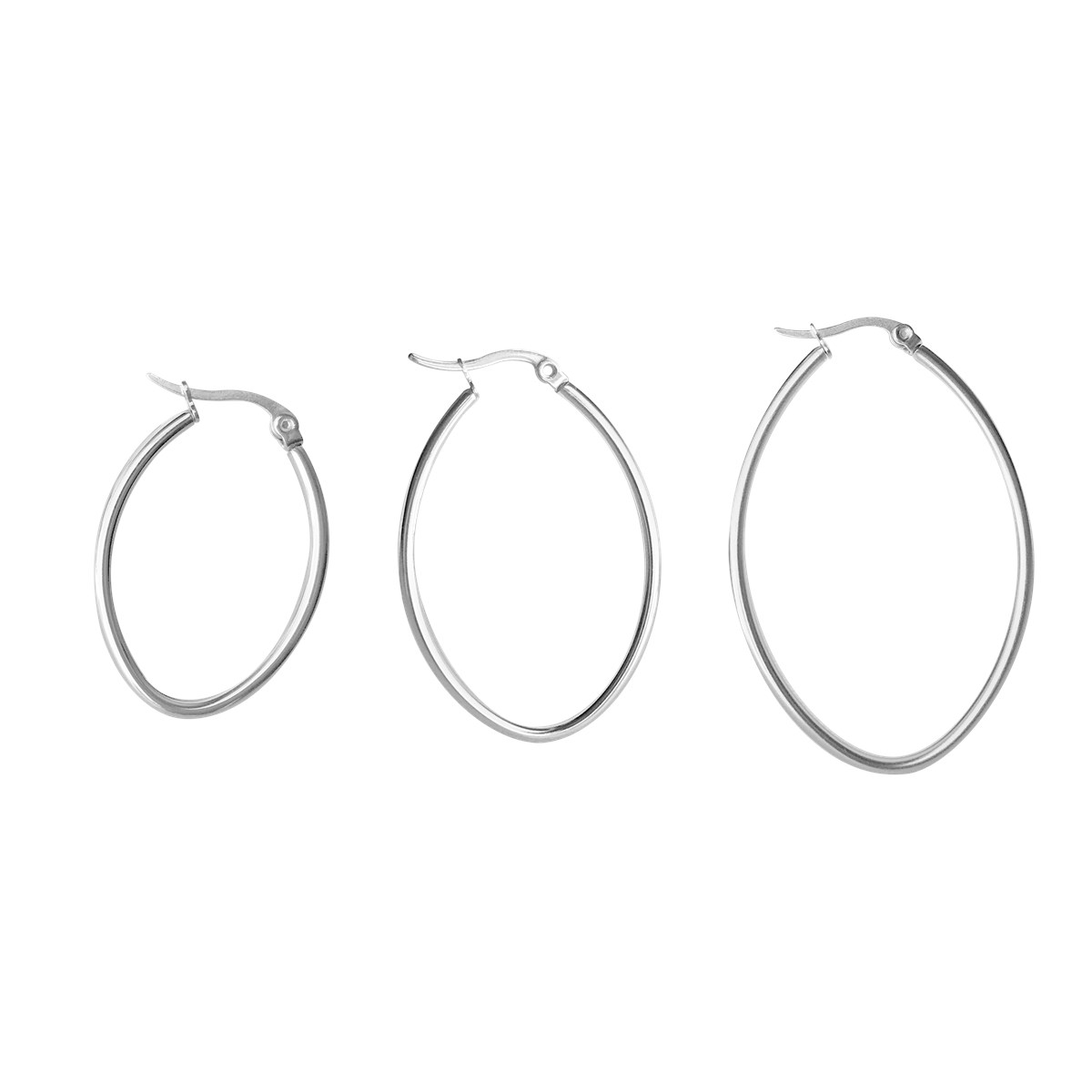 Set de trois paires de créoles ovales acier argenté