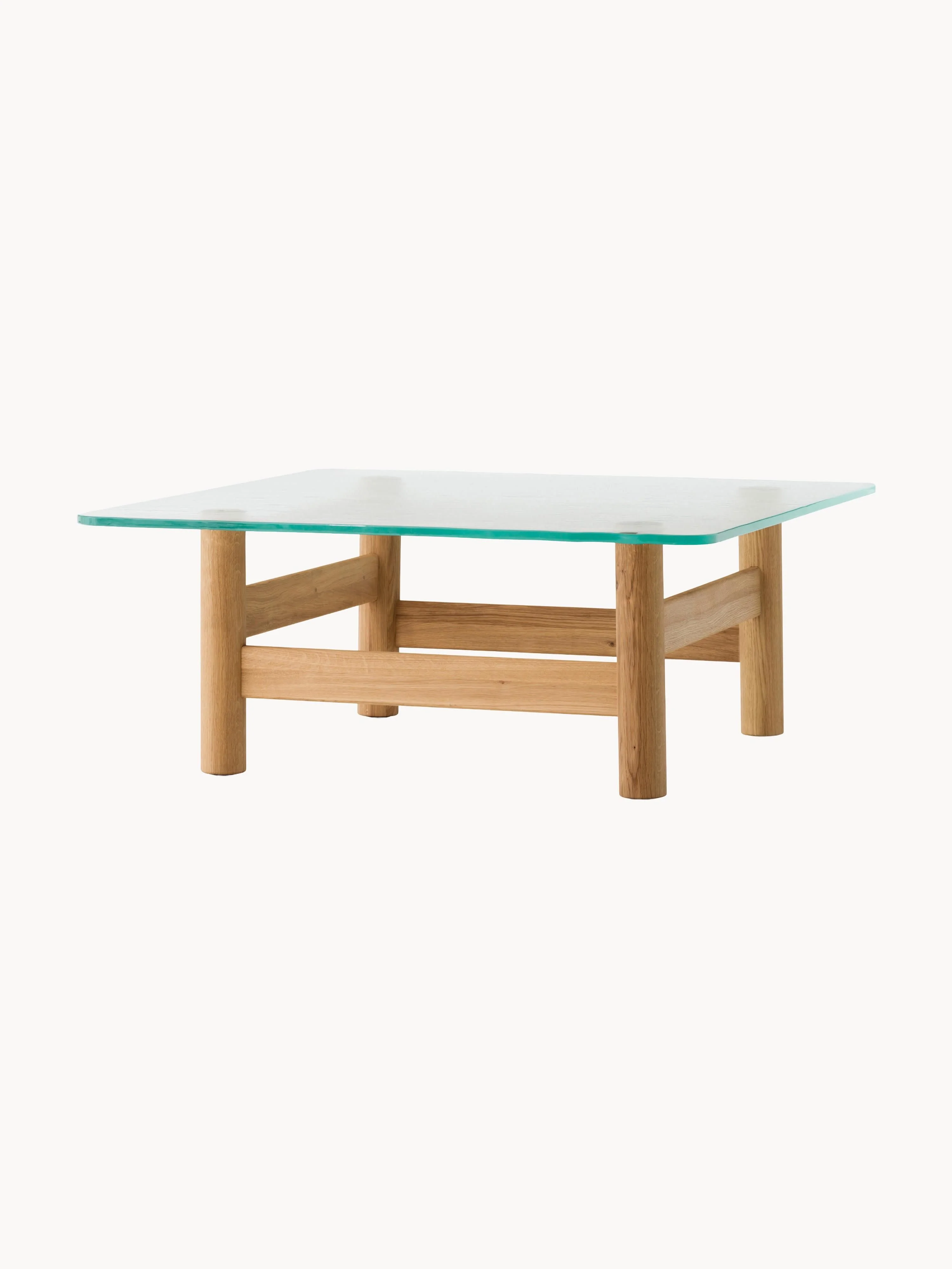 Salontafel Brasilia van eikenhout met glazen tafelblad
