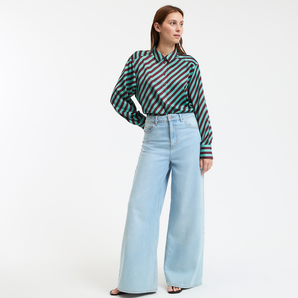 COLEÇÃO LA REDOUTE<br>Camisa listrada de cetim, mangas compridas