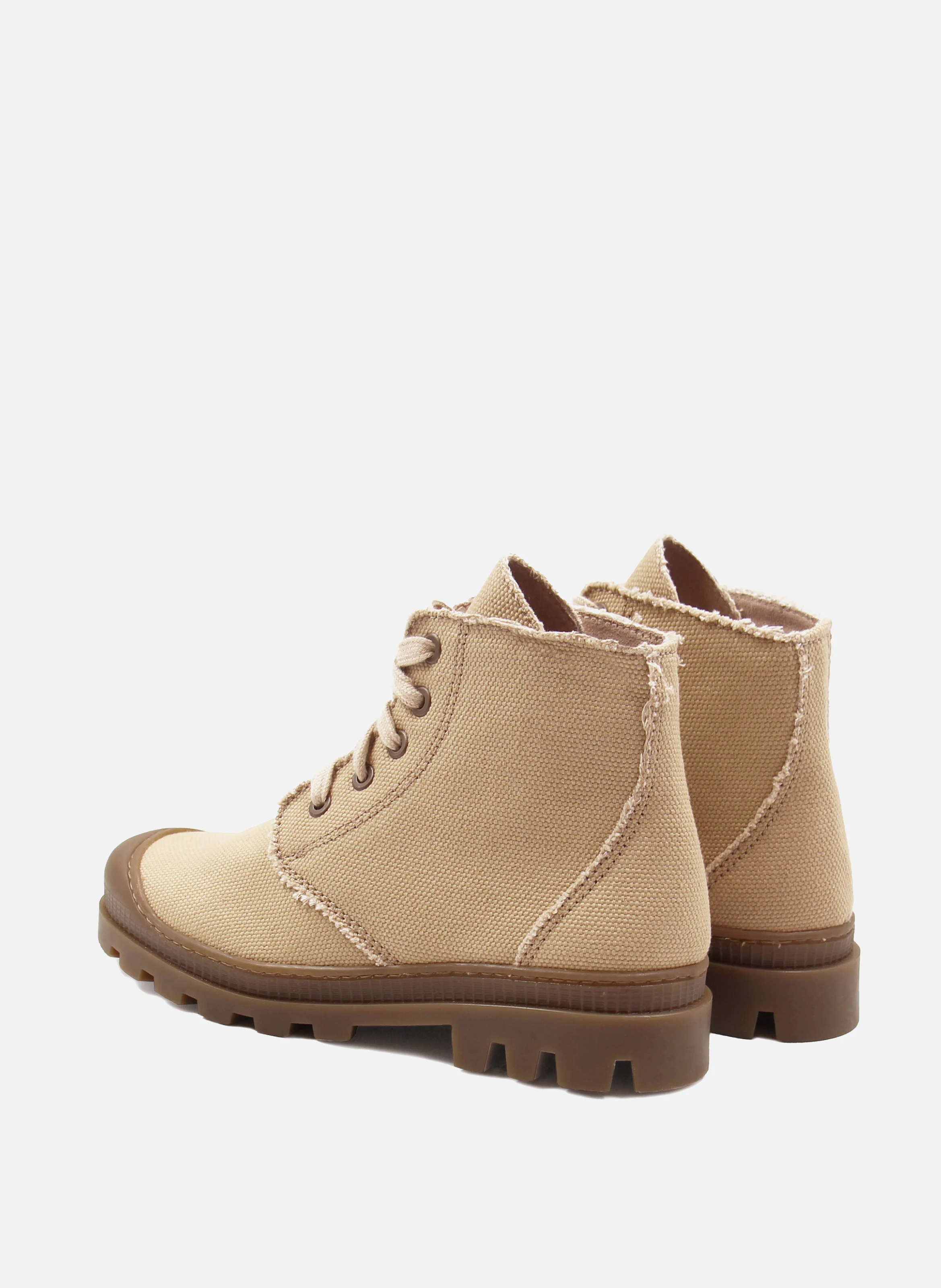 Bottines lacet crantées toile recyclée | Marron