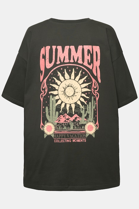 Oversized-Shirt, Rücken-Print, Rundhals, Halbarm